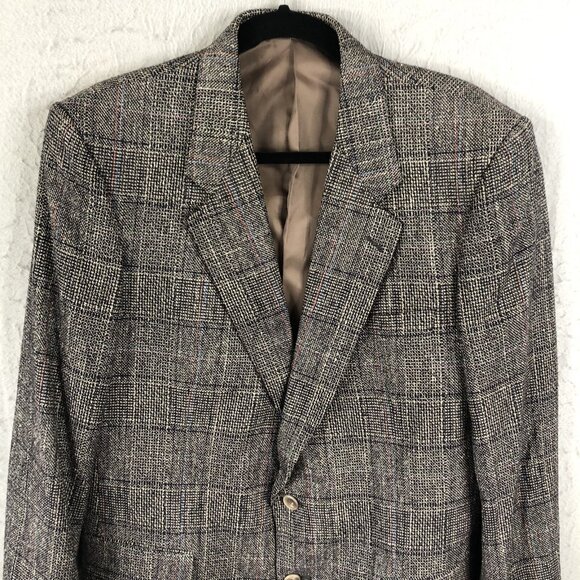 Vintage  MW Blazer Mens 41R Black White Glenn Plaid 100% Silk Jacket Sport Coat - Picture 11 of 16
